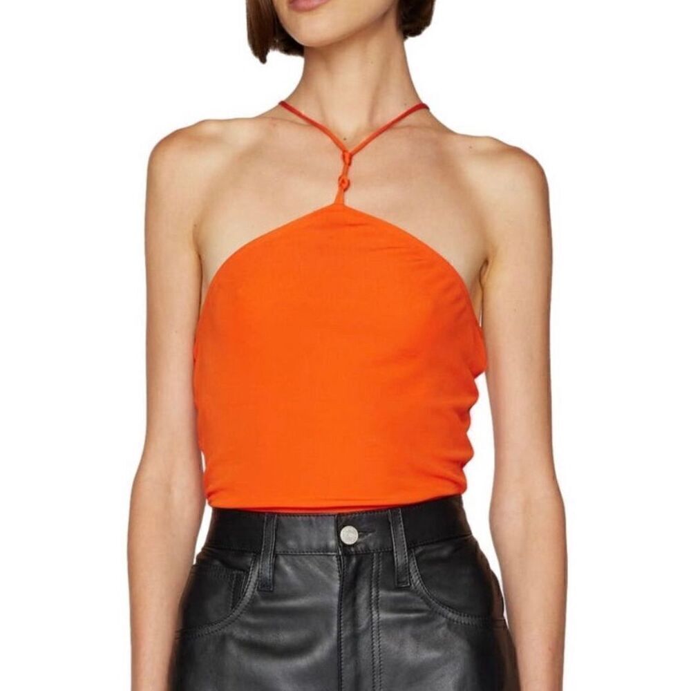 Frame Delicate Knotted Jersey Bodysuit in Orange NWT Size Small